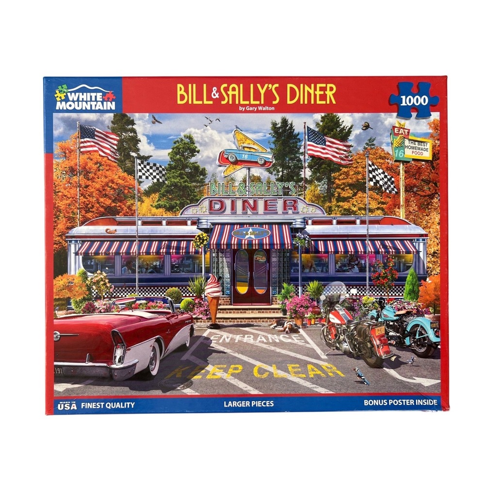 White Mountain Puzzles Bill & Sallys Diner 1000 Piece Jigsaw Puzzle Complete